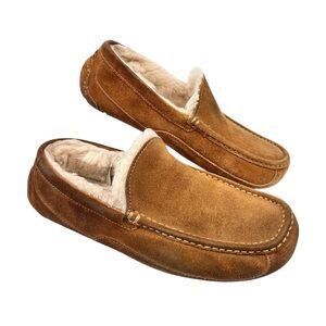 UGG Men’s Ascot Slippers Suede Loafers Moc Toe Shearling Lined Size 10